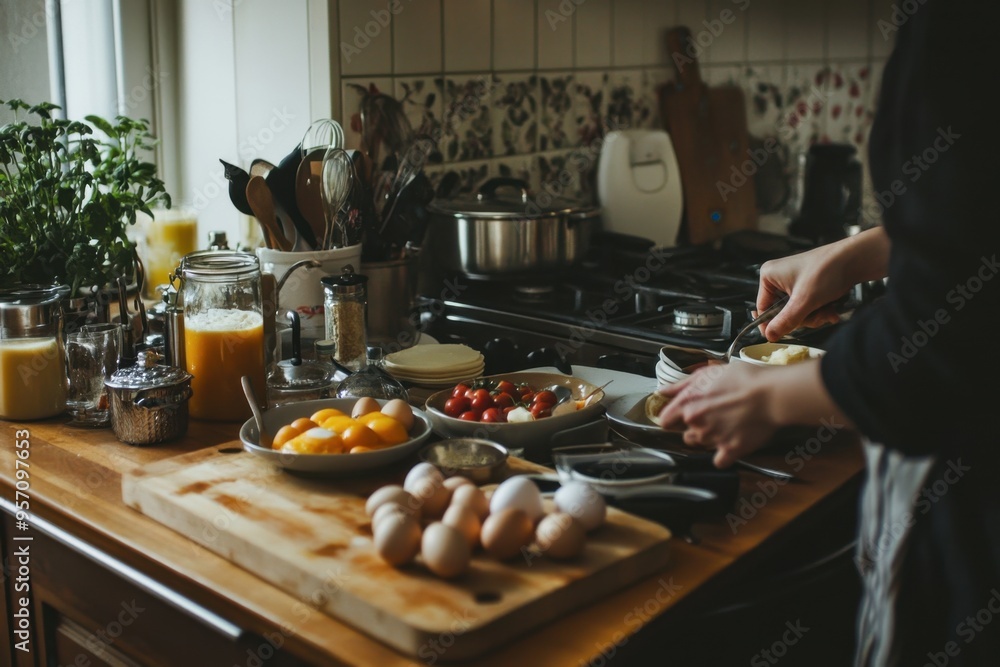 Wall mural morning meal prep