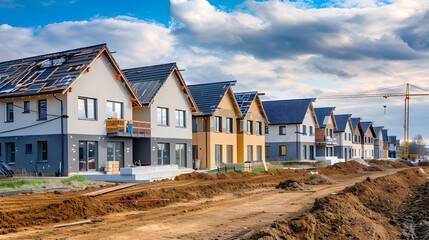 Residential new home construction is underway at the construction site housing estate development