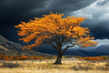 Obraz premium Landscape of autumn colors with hills and Lenga trees