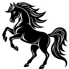 Create a Vector Silhouette of a Majestic Prancing Horse with Flowing Mane and Extended Legs