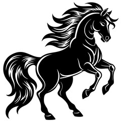 Create a Vector Silhouette of a Majestic Prancing Horse with Flowing Mane and Extended Legs