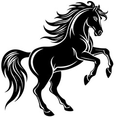 Create a Vector Silhouette of a Majestic Prancing Horse with Flowing Mane and Extended Legs