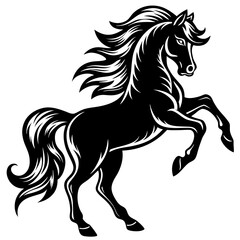 Create a Vector Silhouette of a Majestic Prancing Horse with Flowing Mane and Extended Legs