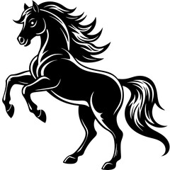 Create a Vector Silhouette of a Majestic Prancing Horse with Flowing Mane and Extended Legs