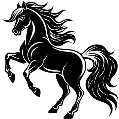 Create a Vector Silhouette of a Majestic Prancing Horse with Flowing Mane and Extended Legs