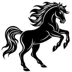 Create a Vector Silhouette of a Majestic Prancing Horse with Flowing Mane and Extended Legs