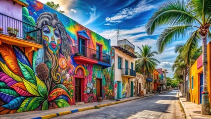 Fototapeta premium Vibrant Mexico Cancun, Energetic Street Art, Local Culture Immersion, Bold Colors, Discover the Local Scene