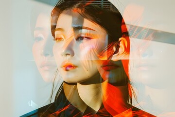 Double Exposure Portrait - Layered Face with Soft Glowing Light