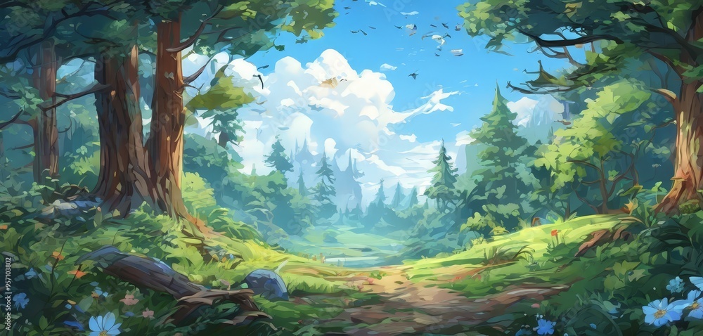 Poster forest scene with path through the trees