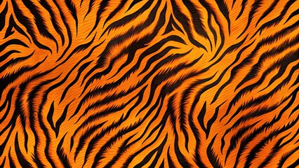 Vibrant orange and black tiger stripes form a seamless repeating pattern, ideal for textiles, wallpapers, and design projects requiring a bold, dynamic visual element.