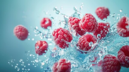 Fresh raspberry fruit with water splash