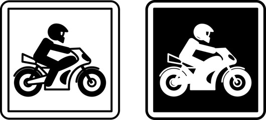 Motorcycles Allowed Signs. Square Road Signs. Black and White Vector Icons