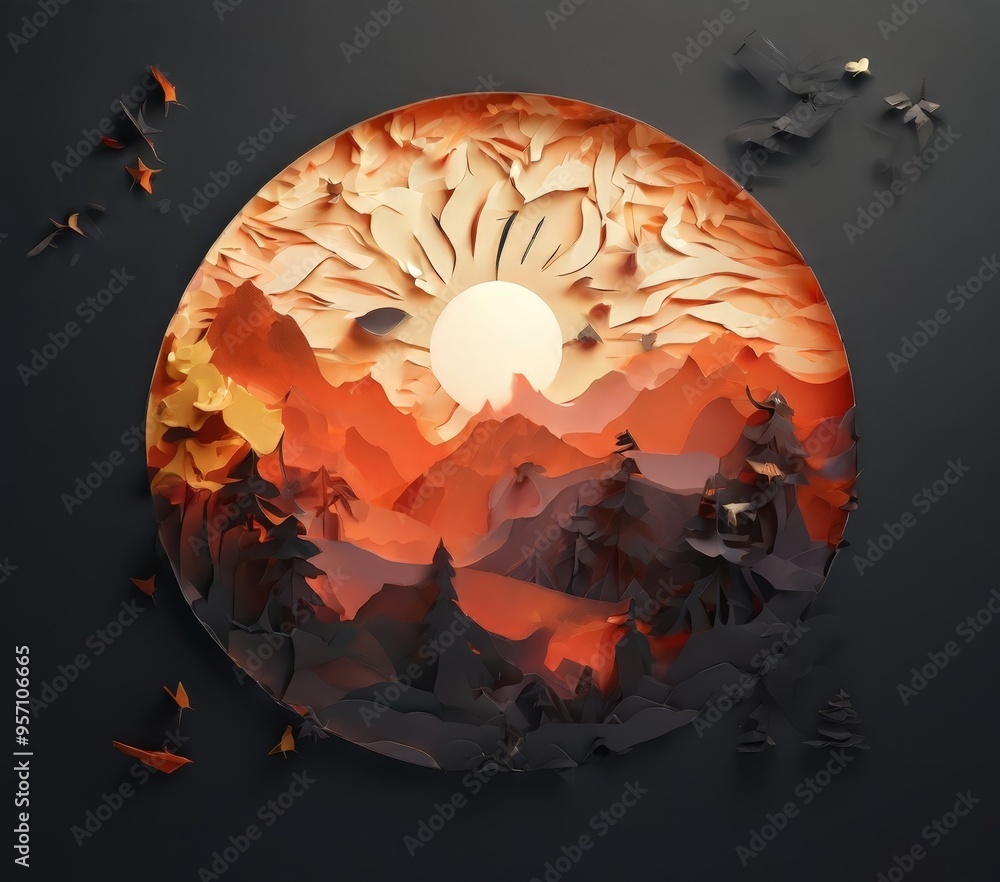 Poster circular shaped object with sun in the middle