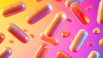 Vibrant and Dynamic Multivitamin Capsule Kaleidoscopic Display with Gradient Background