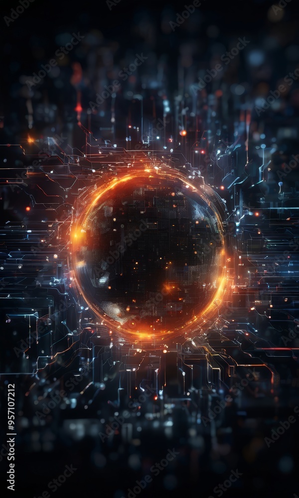 Poster abstract technology background with glowing circles and lines