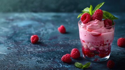 Yogurt milk shake with raspberry fruit