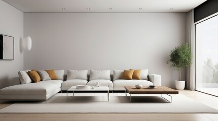 Minimalist beige interior, living room