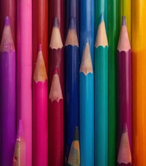colored pencils in row