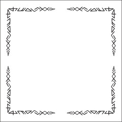 Elegant black and white ornamental frame with Viking runes, decorative border, corners for greeting cards, banners, business cards, invitations, menus. Isolated vector illustration.	
