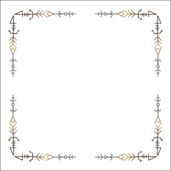Elegant brown ornamental frame with Viking runes, decorative border, corners for greeting cards, banners, business cards, invitations, menus. Isolated vector illustration.	
