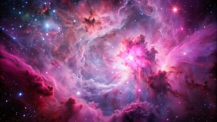 Pink space nebula clouds among star pigs