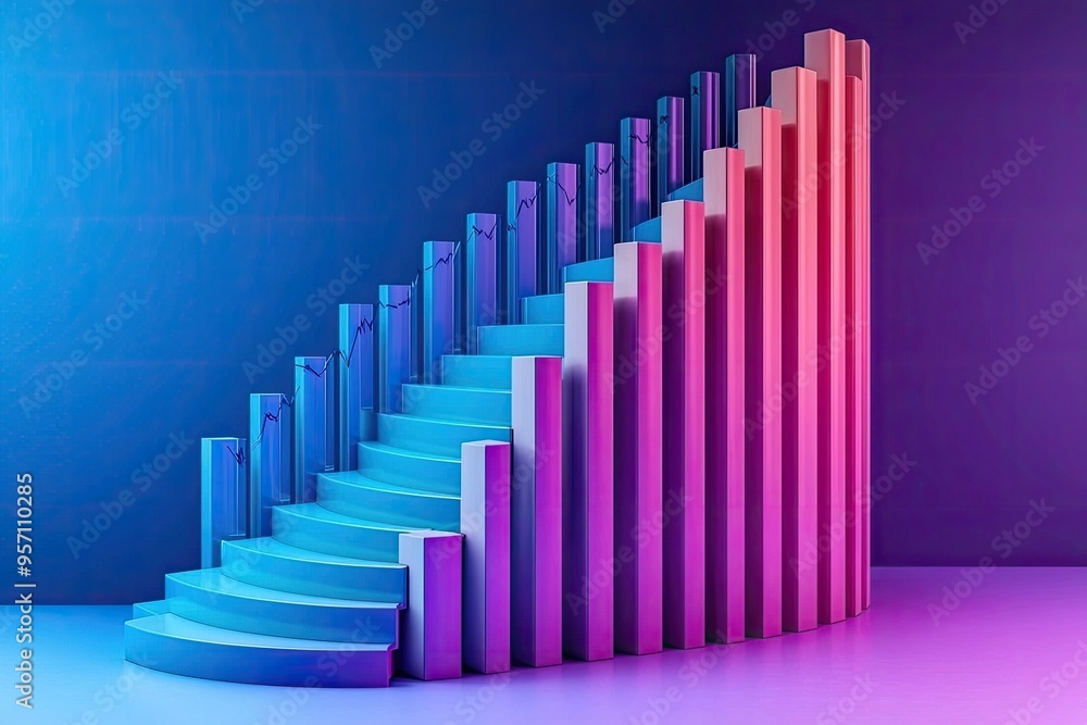 Poster stylish staircase with colorful gradient lighting, creating a modern aesthetic for artistic or archi