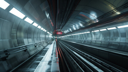 Fototapeta premium Subway running through the tunnel, with a futuristic vibe