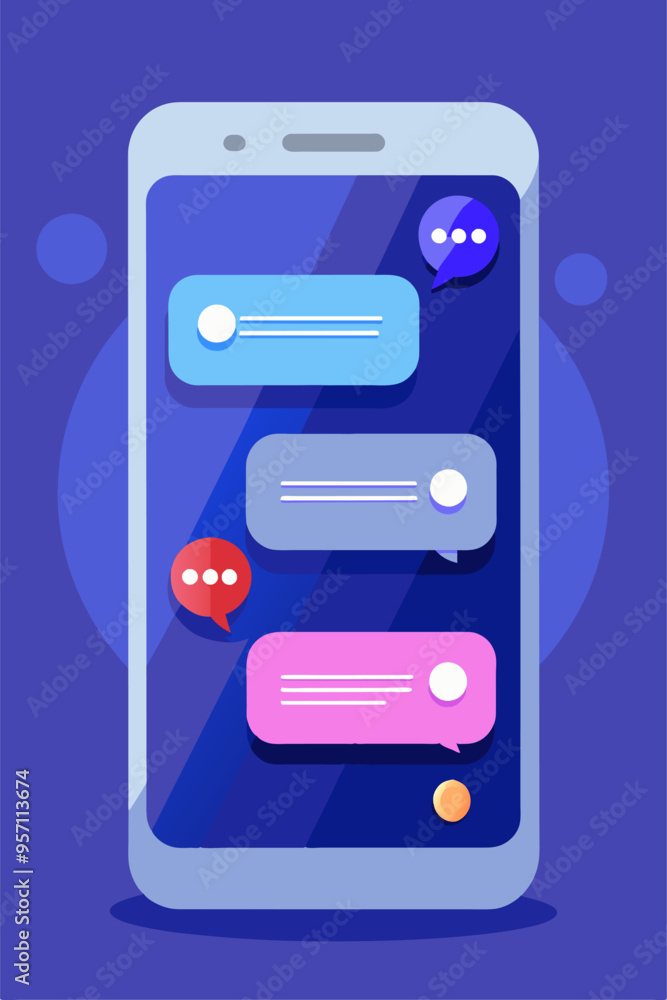 Poster phone messaging concept with speech bubbles on the screen. mobile phone texting dialogue
