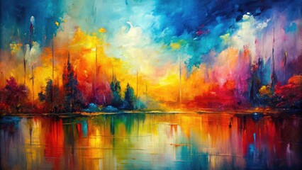 Vibrant colors blend on a textured oil canvas, with bold brushstrokes and subtle layering, creating a rich, abstract piece of contemporary art, evoking emotional depth.