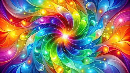 Obraz premium Vibrant rainbow-colored vectors swirl together in a mesmerizing dance, creating a kaleidoscope of colors and shapes that shimmer and shine against a bright white background.