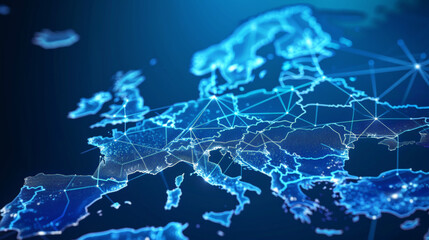 Abstract map of Western Europe, concept of data transfer and cyber technology