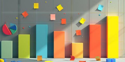 Employee engagement survey results, displaying open-ended comments in a range of colors on a colorful bar graph, overlaid on a gray background.