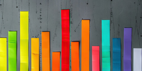 Employee engagement survey results, displaying open-ended comments in a range of colors on a colorful bar graph, overlaid on a gray background.