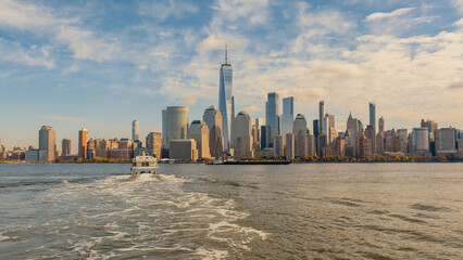 New York City. One World Trade Center. WTC memorial. View from New Jersey. Skyline of World Trade...