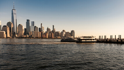 New York skyline of World Trade Center. One World Trade Center. New York City panorama with...