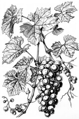 Obraz premium Line art drawing of grape leaf vine