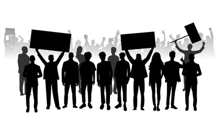Protest crowd holding up placard style isolated on white background