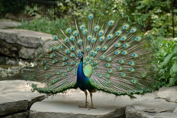 Obraz premium Peacock Displaying its Elaborate Tail Feathers