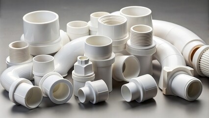 Rigid white plastic pipe fittings, connectors, and elbows designed for various plumbing systems, ensuring secure connections and efficient water flow in residential and commercial applications.