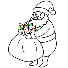 Santa Claus with a Large Gift Bag and Colorful Ribbons – Vector Illustration
