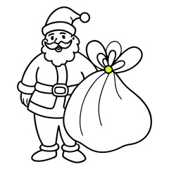 Santa Claus with a Large Gift Bag and Colorful Ribbons – Vector Illustration
