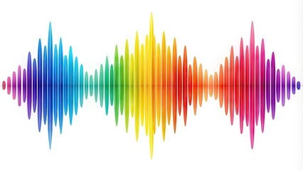 Vibrant sound wave symbol isolated on a white background, with varying line thickness and bright colors, conveying loud music, audio, and sonic energy conceptually.