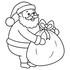 Santa Claus with a Large Gift Bag and Colorful Ribbons – Vector Illustration