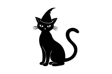 Scared Cats Silhouettes. Witch's black cat. Cartoon and realistic versions. Vector cliparts isolated on white.