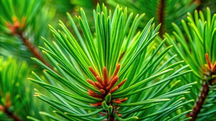 Vibrant green pine needleclose-up reveals intricate textures, ridges, and veins on a single needle, showcasing nature's intricate details in a soft, natural, and earthy tone.