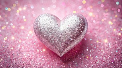 Obraz premium Vibrant heart shape surrounded by shimmering silver glitter against a soft, pastel pink background.