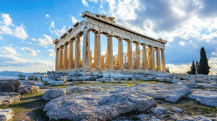 Obraz premium The ancient Parthenon in Athens, Greece, standing proudly on the Acropolis