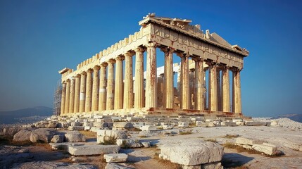 Obraz premium The ancient Parthenon in Athens, Greece, standing proudly on the Acropolis