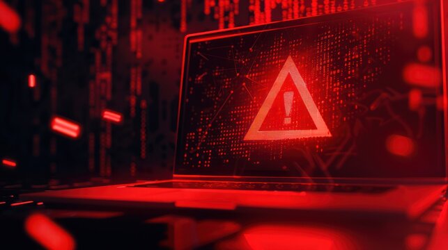 Cyber Security Alert: Warning Sign on a Laptop
