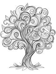 Fototapeta premium Beautiful abstract tree for design element and adult coloring book pages. Vector illustration